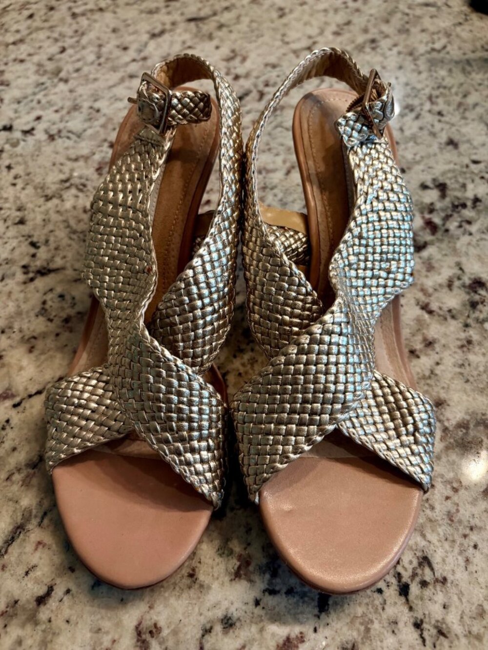 Diane von Furstenberg Villana Gold Braided Leather Heeled Sandals 8.5